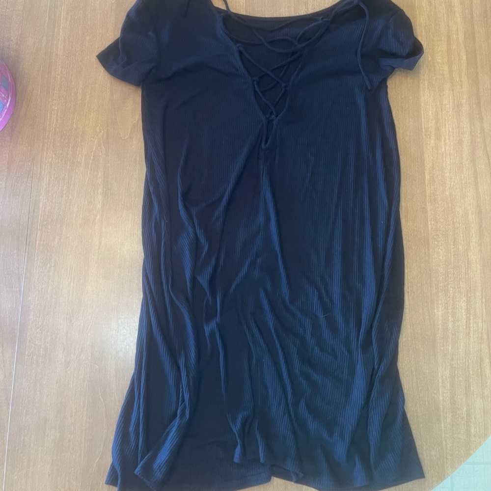 Black lace up mini dress